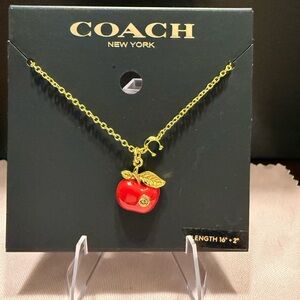 COACH Signature Apple Necklace Brand New Tags Plated Brass Enamel Red Gold